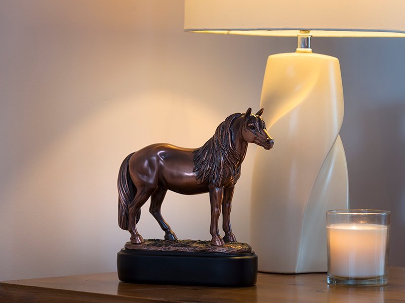 PETRIBUTES_PONY Our lovely figurine ashes keepsake urns are so discreet and look lovely in any setting. Sculptured ornamental ashes urns caskets for pets.